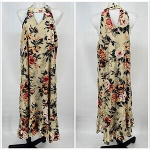 Doe & Rae Dress Velvet Burnout Swing Maxi 12 Cream Gold Red Rose Floral Key Hole